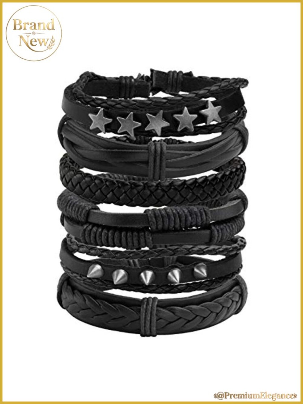 6Pcs Braided Faux Leather Punk Cuff Bracelets Adjustable Men Women